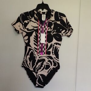 Trina Turk Black and Pink Floral Women's Bodysuit